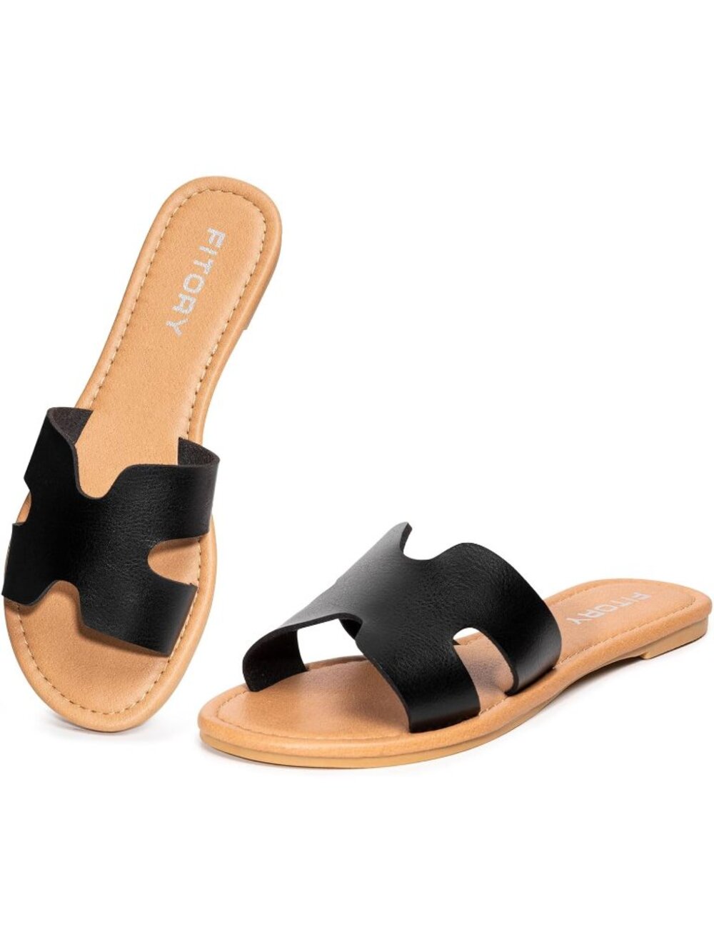 Women's Black Faux Leather Comfortable Casual Fashion Round Toe Flat Sandals